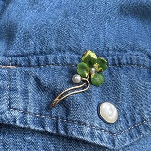 Antique 14k Enamel and Pearl Clover Brooch